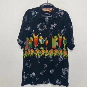 Malibu Dreams Mens Hawaiian Multicolor Novelty Button Down Cocktail Shirt Size L